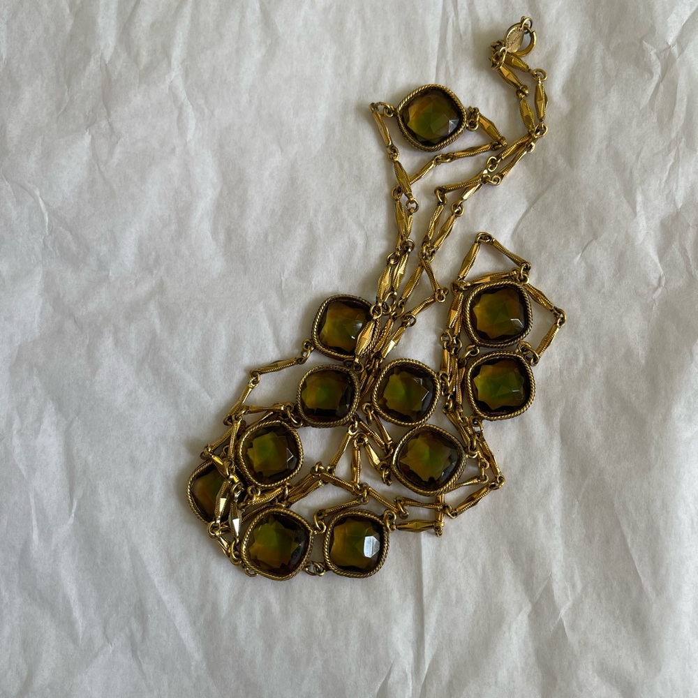 Accessocraft NYC Glass Gold Plated Sautoir Station Necklace